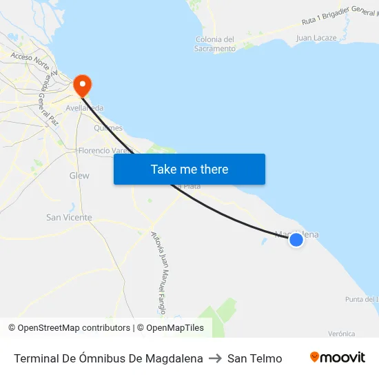 Terminal De Ómnibus De Magdalena to San Telmo map