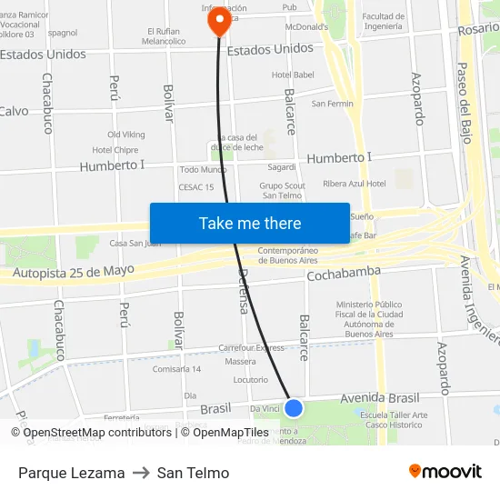 Parque Lezama to San Telmo map