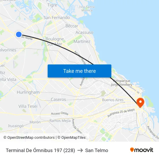 Terminal De Ómnibus 197 (228) to San Telmo map