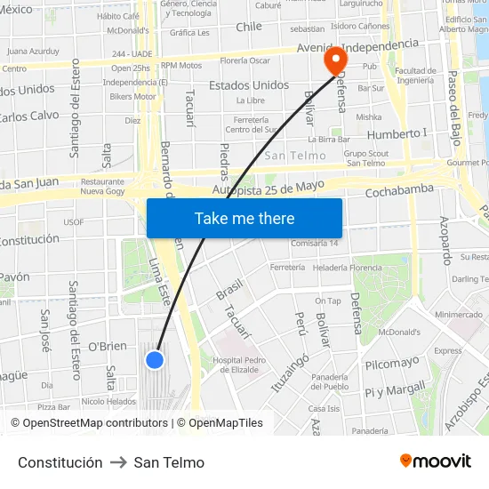 Constitución to San Telmo map