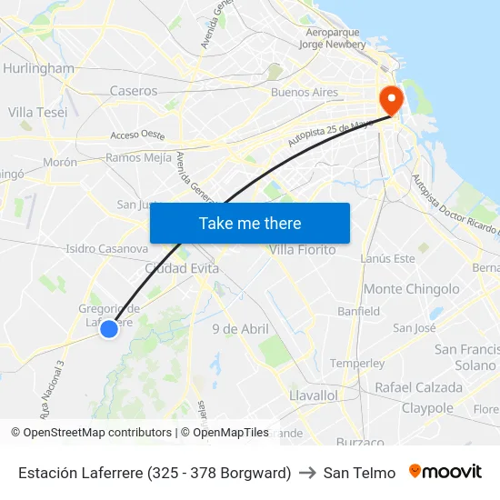 Estación Laferrere (325 - 378 Borgward) to San Telmo map