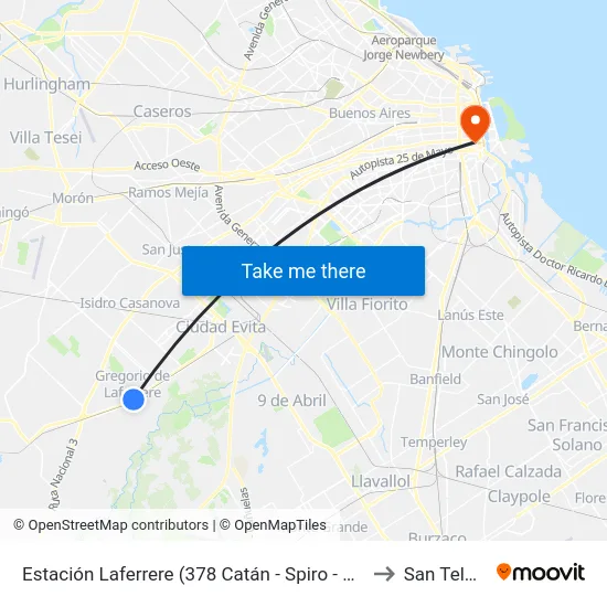 Estación Laferrere (378 Catán - Spiro - 622) to San Telmo map