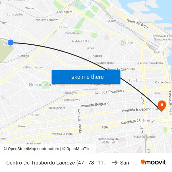Centro De Trasbordo Lacroze (47 - 78 - 111 - 119 - 123 - 127) to San Telmo map