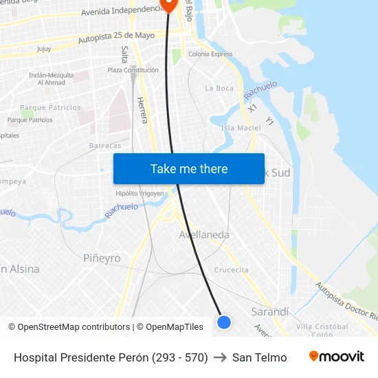 Hospital Presidente Perón (293 - 570) to San Telmo map