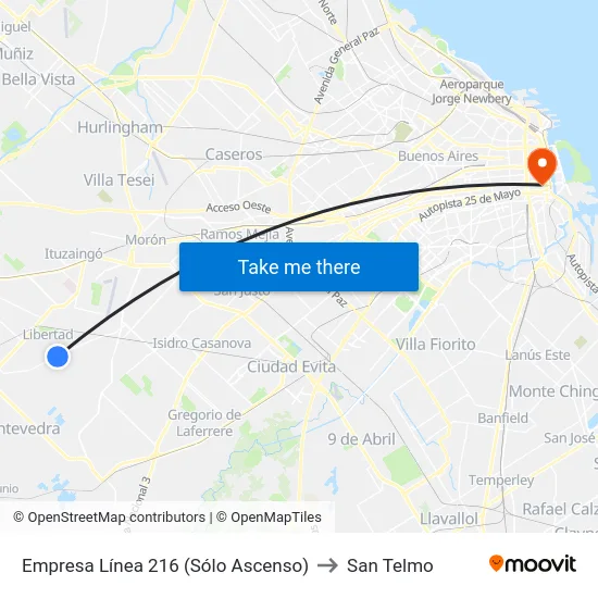 Empresa Línea 216 (Sólo Ascenso) to San Telmo map
