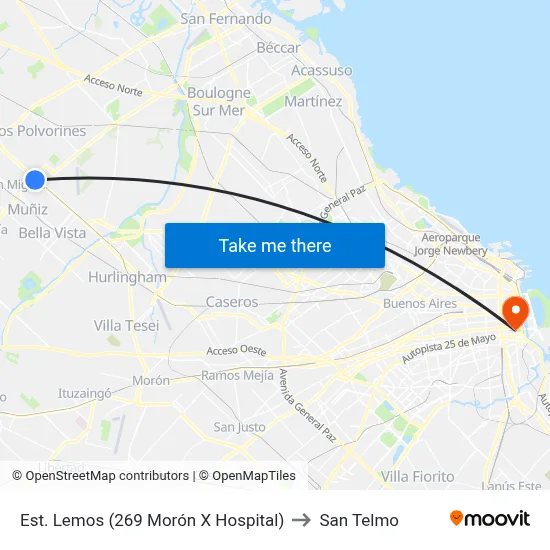 Est. Lemos (269 Morón X Hospital) to San Telmo map