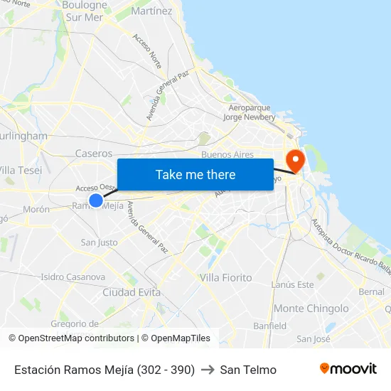 Estación Ramos Mejía (302 - 390) to San Telmo map