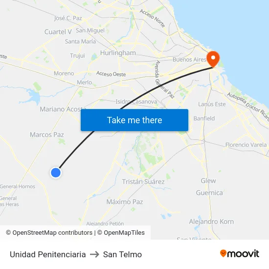 Unidad Penitenciaria to San Telmo map