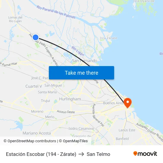 Estación Escobar (194 - Zárate) to San Telmo map