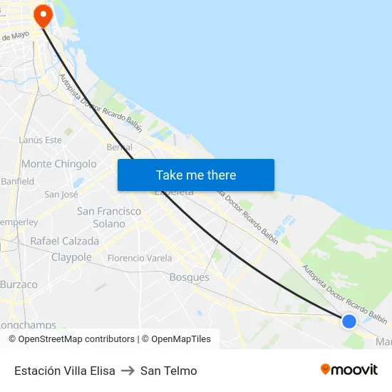 Estación Villa Elisa to San Telmo map