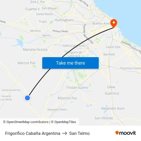 Frigorífico Cabaña Argentina to San Telmo map