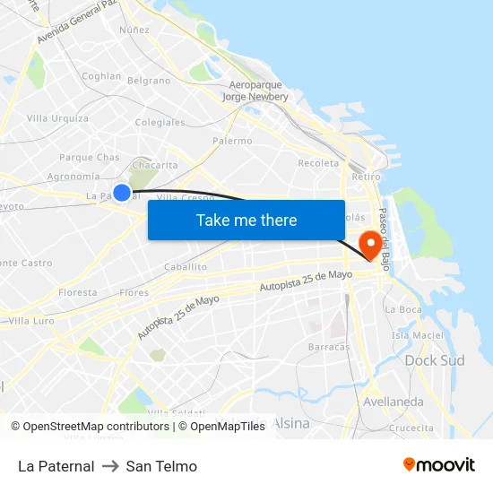 La Paternal to San Telmo map