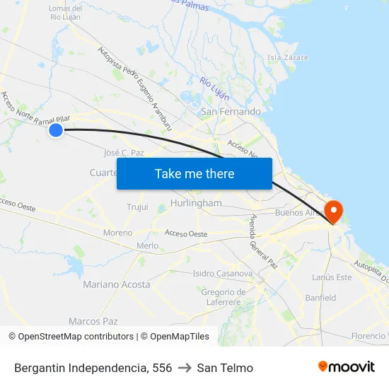 Bergantin Independencia, 556 to San Telmo map