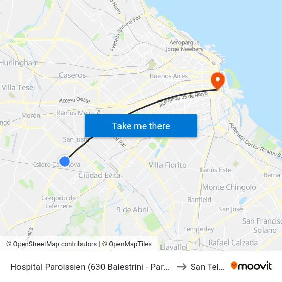Hospital Paroissien (630 Balestrini - Paroissien) to San Telmo map