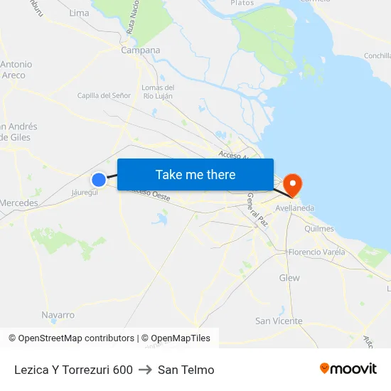 Lezica Y Torrezuri 600 to San Telmo map