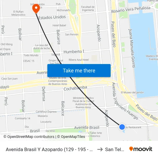 Avenida Brasil Y Azopardo (129 - 195 - 197) to San Telmo map