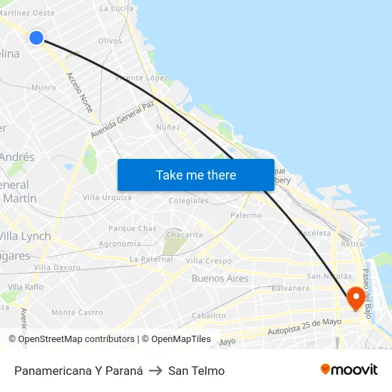 Panamericana Y Paraná to San Telmo map