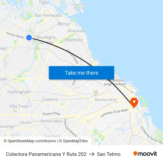 Colectora Panamericana Y Ruta 202 to San Telmo map
