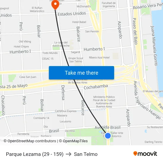 Parque Lezama (29 - 159) to San Telmo map