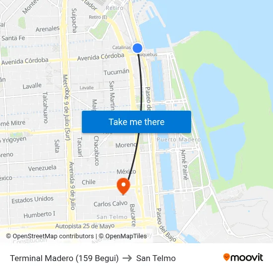 Terminal Madero (159 Begui) to San Telmo map