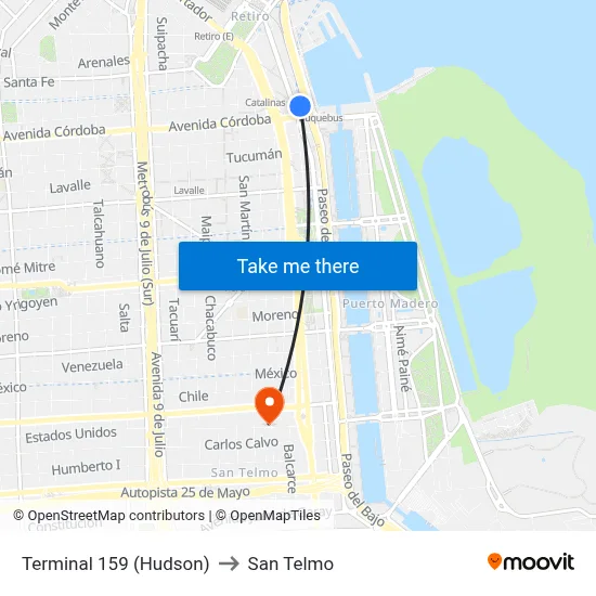 Terminal 159 (Hudson) to San Telmo map