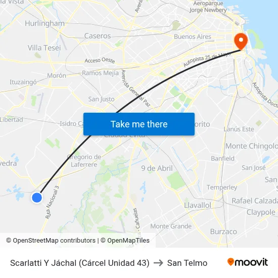 Scarlatti Y Jáchal (Cárcel Unidad 43) to San Telmo map