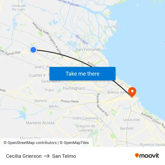 Cecilia Grierson to San Telmo map