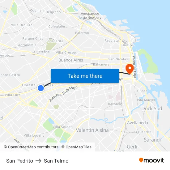 San Pedrito to San Telmo map