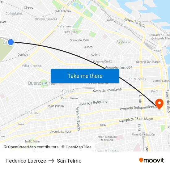 Federico Lacroze to San Telmo map