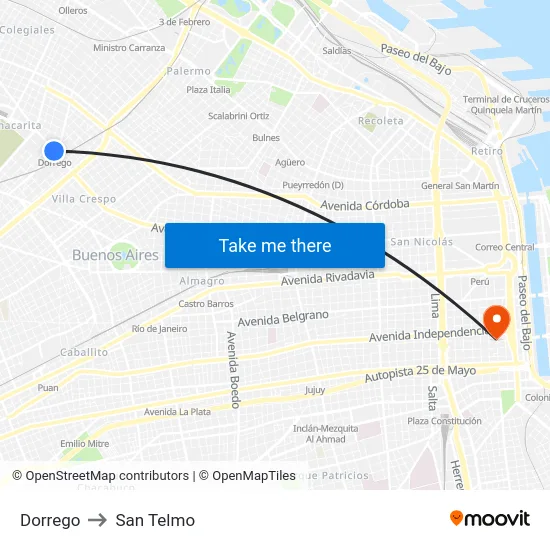 Dorrego to San Telmo map