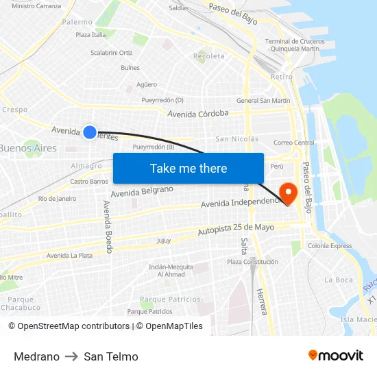 Medrano to San Telmo map