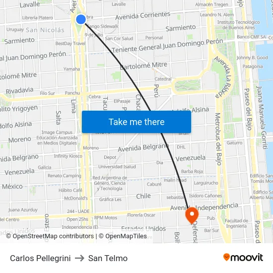 Carlos Pellegrini to San Telmo map