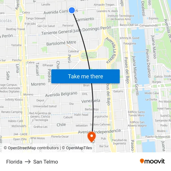 Florida to San Telmo map