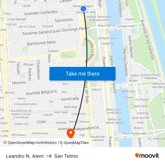 Leandro N. Alem to San Telmo map