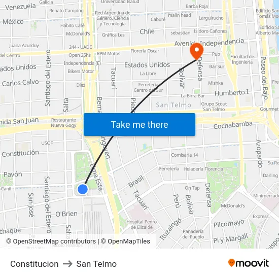 Constitucion to San Telmo map