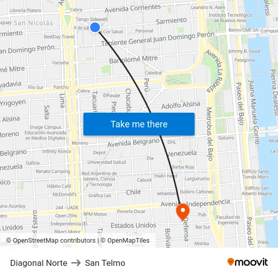 Diagonal Norte to San Telmo map