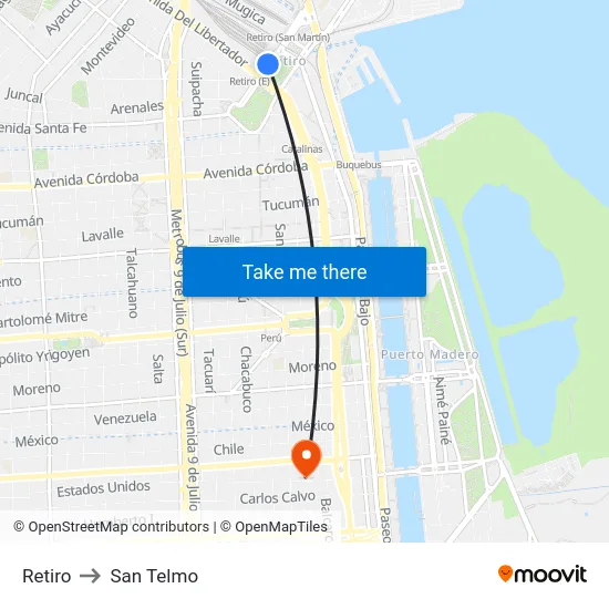 Retiro to San Telmo map