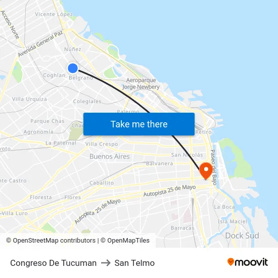 Congreso De Tucuman to San Telmo map