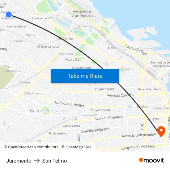 Juramento to San Telmo map