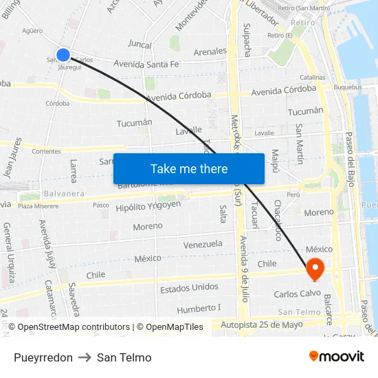 Pueyrredon to San Telmo map