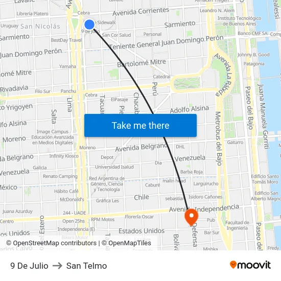 9 De Julio to San Telmo map