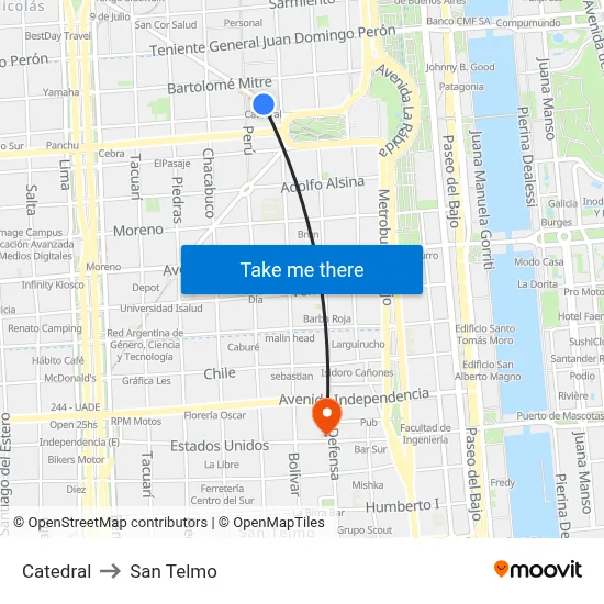 Catedral to San Telmo map