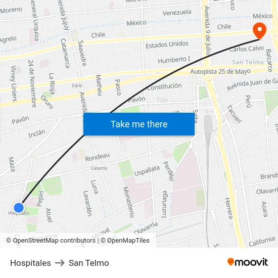 Hospitales to San Telmo map