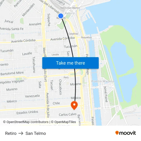 Retiro to San Telmo map