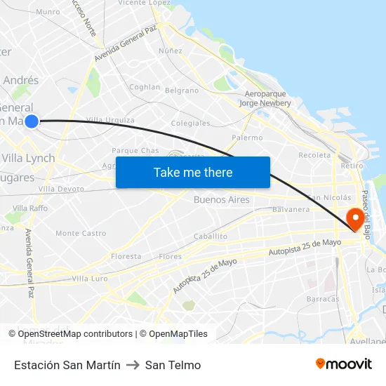 Estación San Martín to San Telmo map