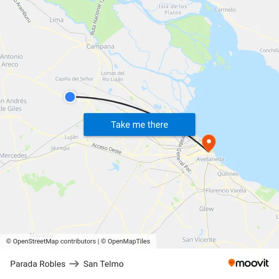 Parada Robles to San Telmo map