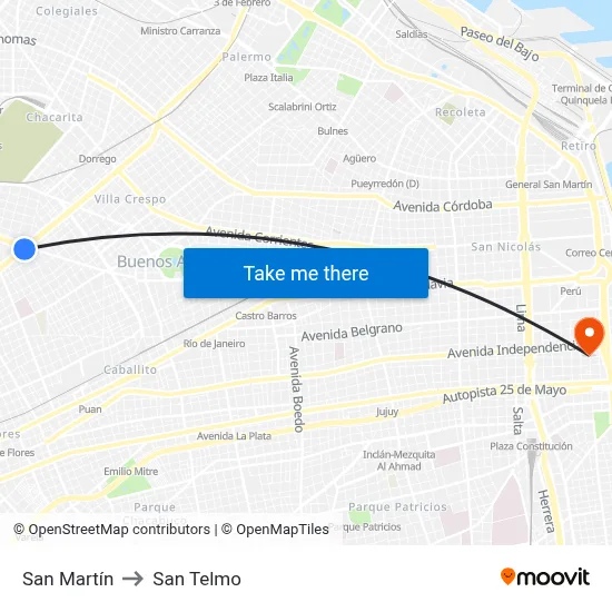 San Martín to San Telmo map