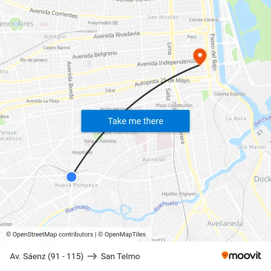 Av. Sáenz (91 - 115) to San Telmo map