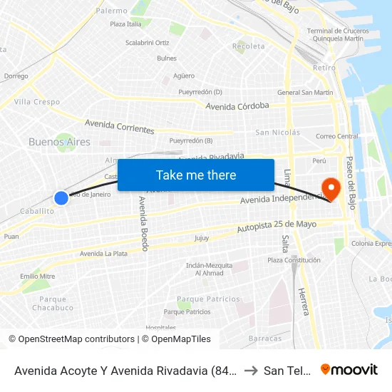 Avenida Acoyte Y Avenida Rivadavia (84 - 135) to San Telmo map