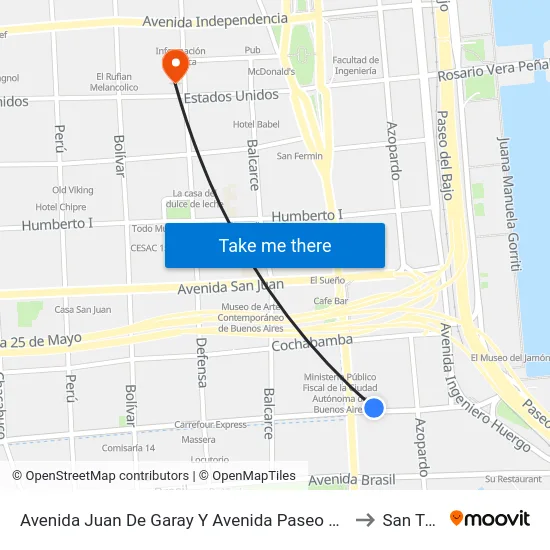 Avenida Juan De Garay Y Avenida Paseo Colón (130 - 159) to San Telmo map